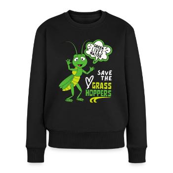 Comic Grashüpfer, lustiger Spruch Heuschrecke - Frauen Premium Bio Pullover - Schwarz - Vorne - Julia (174cm)