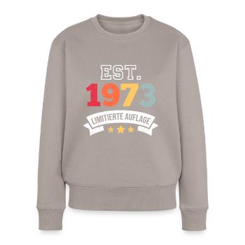 Limitierte 1973 50. Geburtstag 50 Jahre Herren - Frauen Premium Bio Pullover - Taupe - Vorne - Julia (174cm)