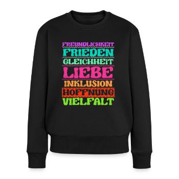 Inklusion Freundlichkeit Frieden Liebe Vielfalt - Frauen Premium Bio Pullover - Schwarz - Vorne - Julia (174cm)