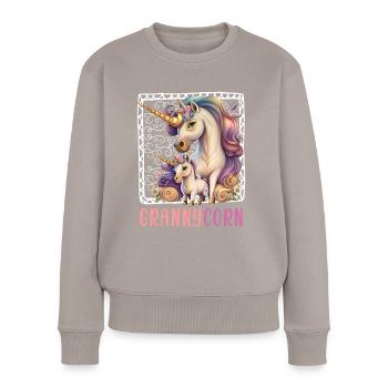Grand-maïs Grand-mère Fête des mères Fans de licorne - Pull Premium bio Femme - taupe - Devant - Julia (174cm)