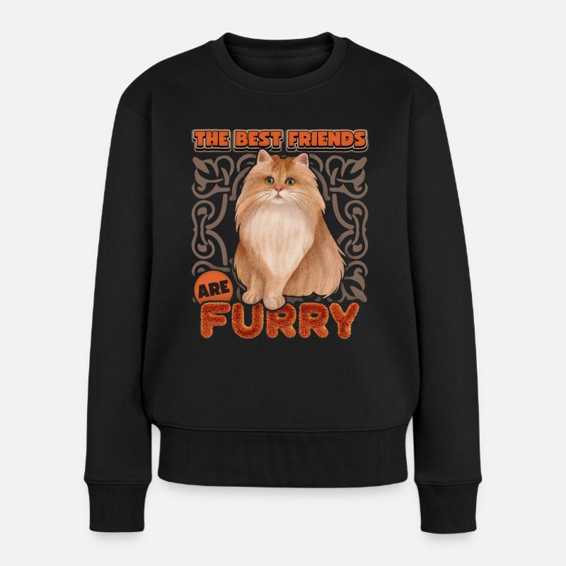 Katze, rote Katze, lustiger Spruch Langhaarkatze - Frauen Premium Bio Pullover - Schwarz