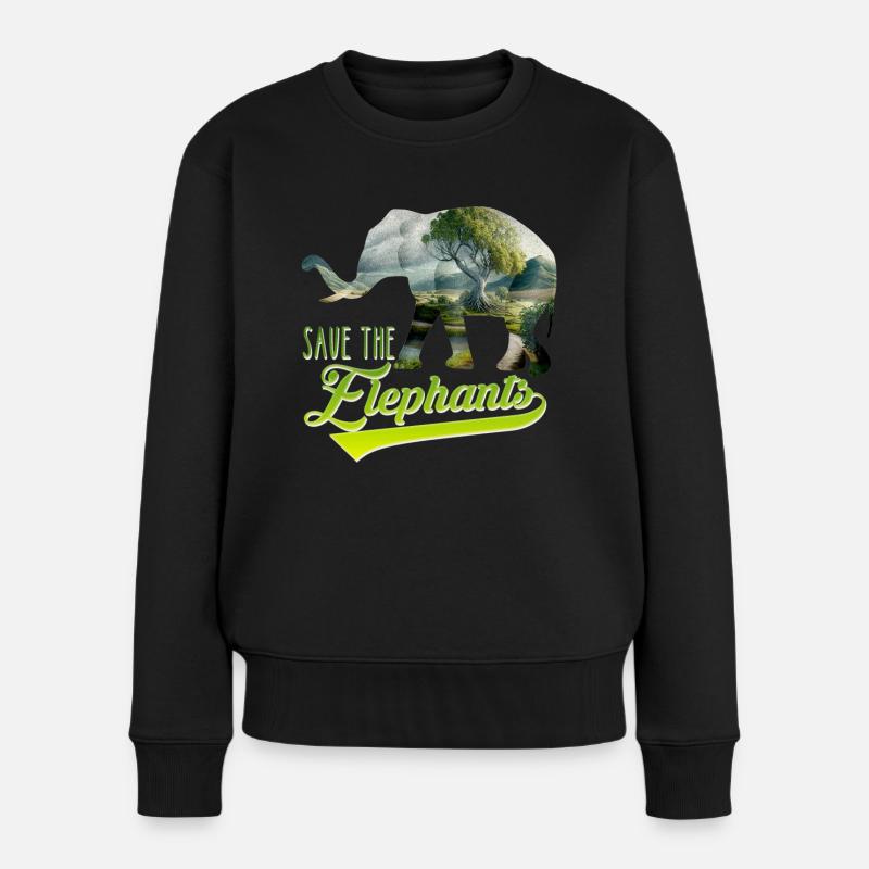 Save the Elephants Artenschutz bedrohte Arten - Frauen Premium Bio Pullover - Schwarz