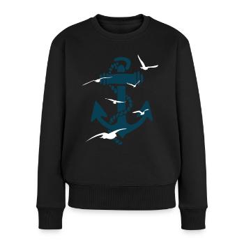 Möwen Traum vom Fliegen - Anker Geschenk - Frauen Premium Bio Pullover - Schwarz - Vorne - Julia (174cm)