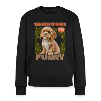 Cavapoo chiot, aquarelle vintage, chien, dicton - Pull Premium bio Femme - noir - Devant - Julia (174cm)