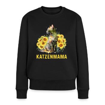 Katzenmama Blumen Katzenliebhaber Katzenfans - Frauen Premium Bio Pullover - Schwarz - Vorne - Julia (174cm)