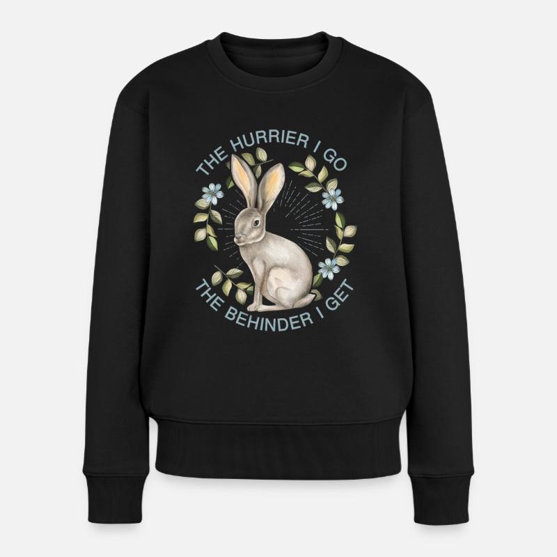 Hase, Hase-Hare, lustiger Spruch von Lewis-Carroll - Frauen Premium Bio Pullover - Schwarz