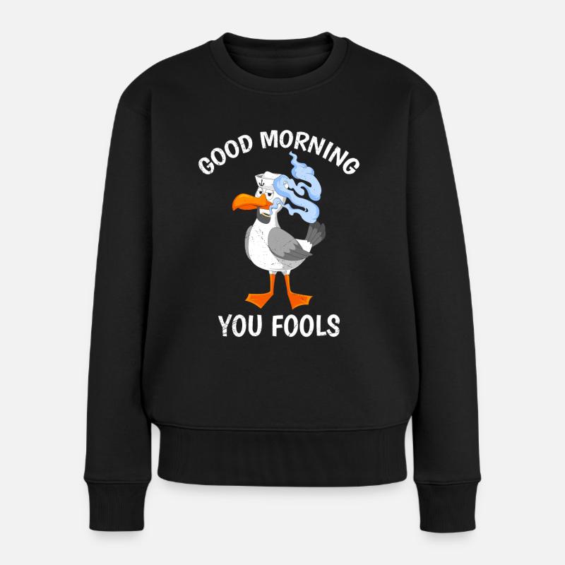 Moin ihr Spacken Möwen Vogelliebhaber Möwe - Frauen Premium Bio Pullover - Schwarz