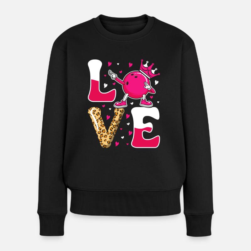 LOVE Bowling Shirt Damen Bowlingbahn Outfit - Frauen Premium Bio Pullover - Schwarz
