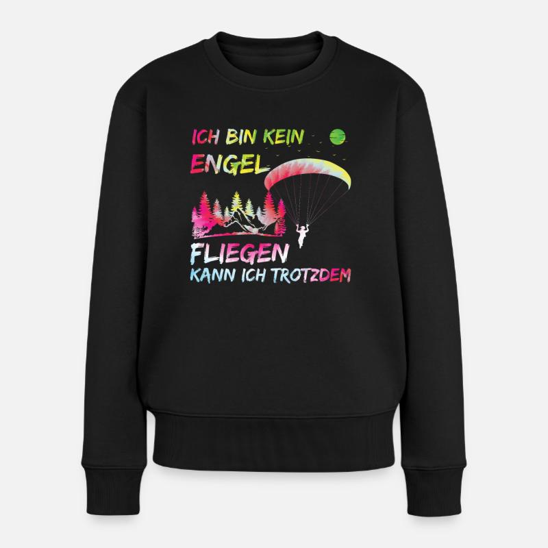 Paragliding Frauen Bin kein Engel Fliegen kann Ich - Frauen Premium Bio Pullover - Schwarz