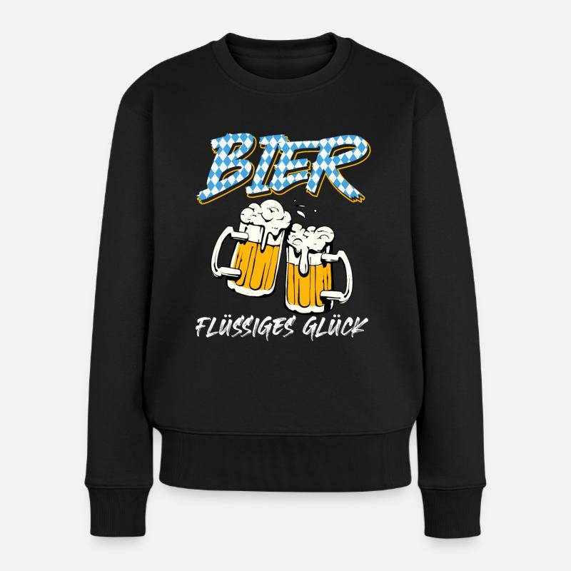 Bier Flüssiges Glück Biertrinker Bierfan Bayerisch - Frauen Premium Bio Pullover - Schwarz