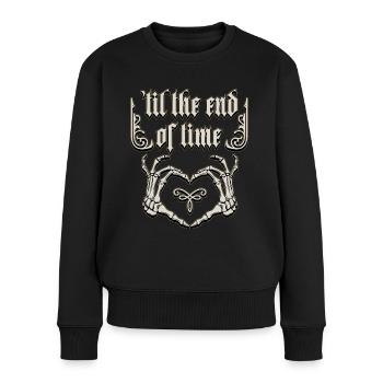 Gothic Liebe, Spruch mit Knochenhänden, Skelett - Frauen Premium Bio Pullover - Schwarz - Vorne - Julia (174cm)