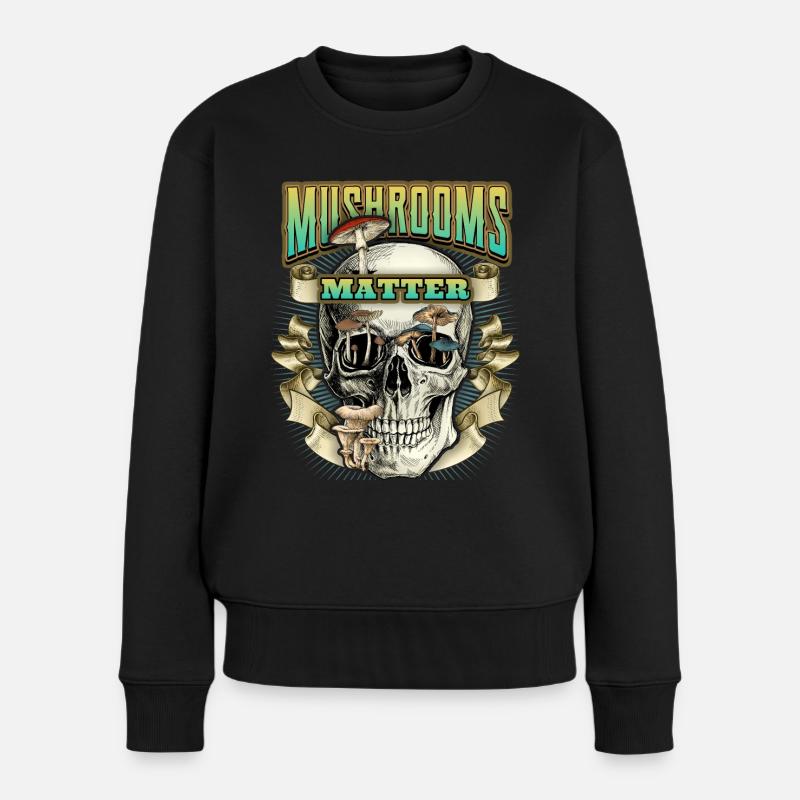 Drôle de crâne, Art psychédélique, champignons - Pull Premium bio Femme - noir