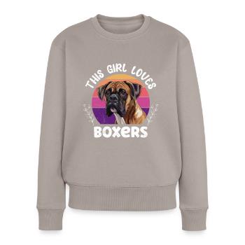 Boxer Chien Maman CETTE FILLE AIME LES BOXERS Drôle - Pull Premium bio Femme - taupe - Devant - Julia (174cm)
