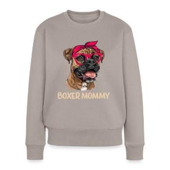 BOXER MAMI Deutscher Boxer Hund Besitzerin - Frauen Premium Bio Pullover - Taupe - Vorne - Julia (174cm)