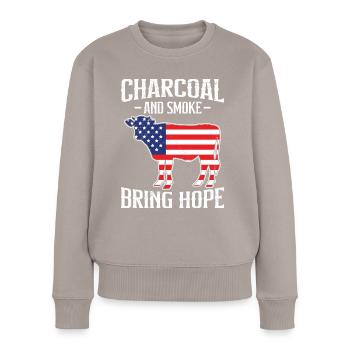 Barbecue USA Le charbon de bois et la fumée apportent de l’espoir - Pull Premium bio Femme - taupe - Devant - Julia (174cm)