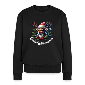 Frohe Weihnachten Rentier Weihnachten - Frauen Premium Bio Pullover - Schwarz - Vorne - Julia (174cm)