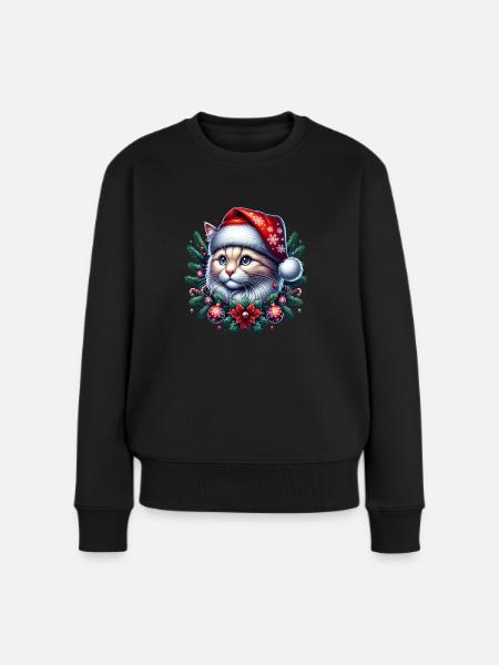 Weihnachtskatze süß - Frauen Premium Bio Pullover - Schwarz