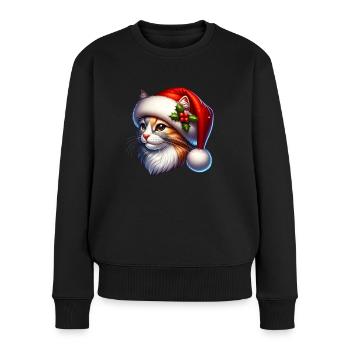 Weihnachts Katze Weihnachtsmütze - Frauen Premium Bio Pullover - Schwarz - Vorne - Julia (174cm)