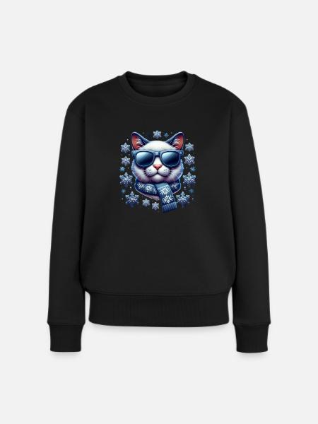 Weihnachts Katze Schneeflocken Weihnachten - Frauen Premium Bio Pullover - Schwarz