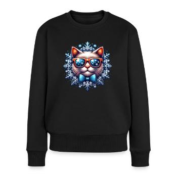 Noël Chat Flocon de neige Noël - Pull Premium bio Femme - noir - Devant - Julia (174cm)