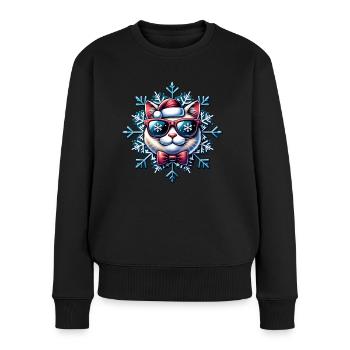 Chat Flocon de neige Noël - Pull Premium bio Femme - noir - Devant - Julia (174cm)