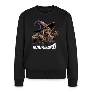 Ha Ha Halloween witzige Hexe - Frauen Premium Bio Pullover - Schwarz - Vorne - Julia (174cm)