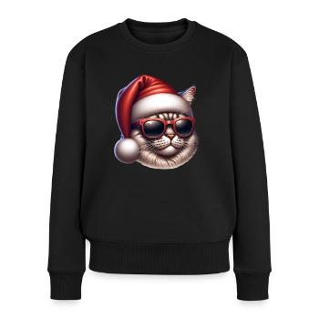 Weihnachten Katze Cool - Frauen Premium Bio Pullover - Schwarz - Vorne - Julia (174cm)