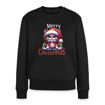 Merry Christmas Katze Geschenkidee - Katze - Frauen Premium Bio Pullover - Schwarz - Vorne - Julia (174cm)