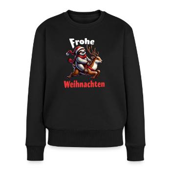 Faultier reitet Rentier Frohe Weihnachten - Frauen Premium Bio Pullover - Schwarz - Vorne - Julia (174cm)