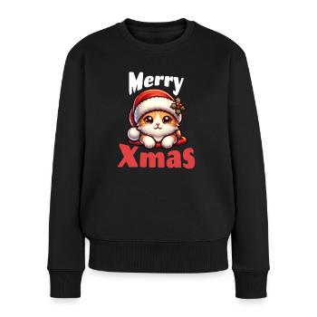 Merry Xmas Katze Weihnachten - Frauen Premium Bio Pullover - Schwarz - Vorne - Julia (174cm)