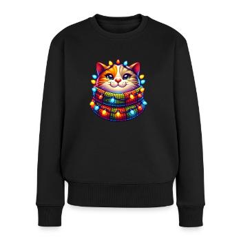 Funny Cat Ugly Christmas Fairy Lights - Women's Premium Organic Jumper - black - Front - Julia (174cm)
