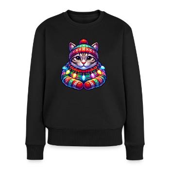 Christmas Fairy Lights Cat Christmas - Women's Premium Organic Jumper - black - Front - Julia (174cm)