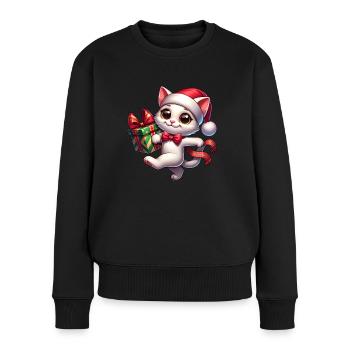 Weihnachts-Katze 2024 Weihnachten - Frauen Premium Bio Pullover - Schwarz - Vorne - Julia (174cm)