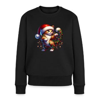 Katze Tanzt Weihnachten - Frauen Premium Bio Pullover - Schwarz - Vorne - Julia (174cm)