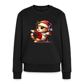 Lustige Katze Weihnachten Tanz - Frauen Premium Bio Pullover - Schwarz - Vorne - Julia (174cm)