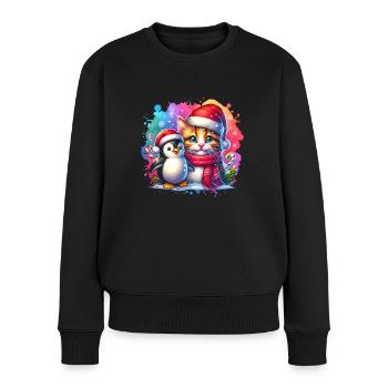 Penguin Christmas Cat Children Family St. Nicholas - Women's Premium Organic Jumper - black - Front - Julia (174cm)