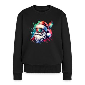 Snowboarder Weihnachtsmann Santa Snowboarding - Frauen Premium Bio Pullover - Schwarz - Vorne - Julia (174cm)
