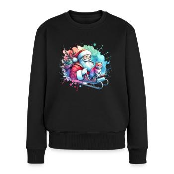 Weihnachtsmann mit Katze Schlitten - Frauen Premium Bio Pullover - Schwarz - Vorne - Julia (174cm)