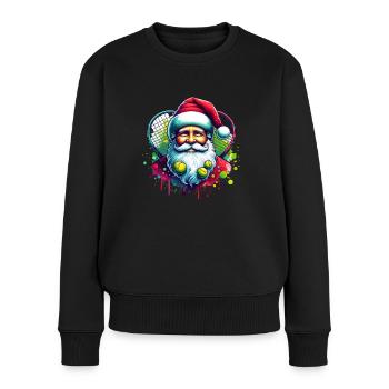 Tennis Santa Weihnachtsmann Weihnachten - Frauen Premium Bio Pullover - Schwarz - Vorne - Julia (174cm)