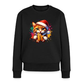 Chat Pain d’épices Bonhomme Noël Pain d’épices - Pull Premium bio Femme - noir - Devant - Julia (174cm)