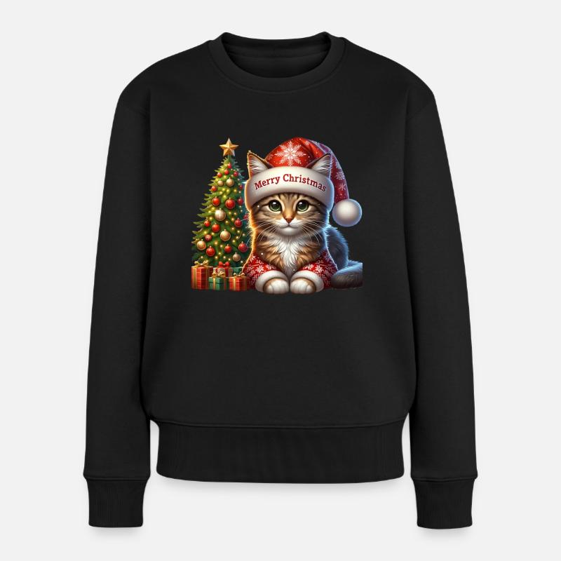 Joyeux Noël Chat Doux Père Noël - Pull Premium bio Femme - noir