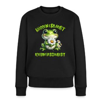 Karneval Frosch KÜSSEN ERLAUBT BIN VERZAUBERT - Frauen Premium Bio Pullover - Schwarz - Vorne - Julia (174cm)