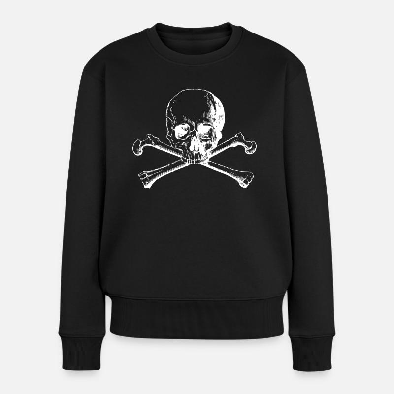 Totenkopf mit Knochenkreuz - Frauen Premium Bio Pullover - Schwarz