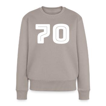 Zahl 70 - Geburtstag - Trikotnummer - Frauen Premium Bio Pullover - Taupe - Vorne - Julia (174cm)