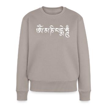 om mani padme hum Namaste - Frauen Premium Bio Pullover - Taupe - Vorne - Julia (174cm)