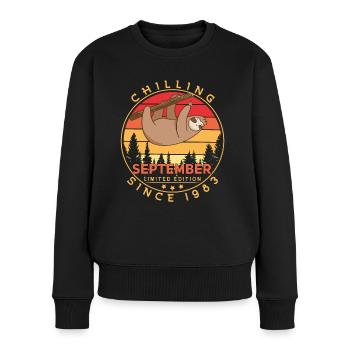 1983 Im September Faultier Retro - Frauen Premium Bio Pullover - Schwarz - Vorne - Julia (174cm)