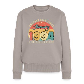 1994 Januar Geschenkidee Vintage - Frauen Premium Bio Pullover - Taupe - Vorne - Julia (174cm)