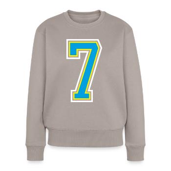 Nummer Zahl 7 In Blau - Frauen Premium Bio Pullover - Taupe - Vorne - Julia (174cm)