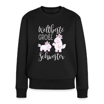 Weltbeste Große Schwester Einhorn rosa Geschwister - Frauen Premium Bio Pullover - Schwarz - Vorne - Julia (174cm)