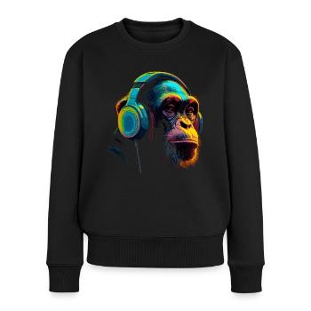 Chimpanzé singe avec casque DJ - Pull Premium bio Femme - noir - Devant - Julia (174cm)